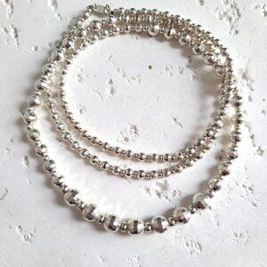 FAS 925 sterling silver disco ball diamond cut bead necklace, 35", 41 g, unisex